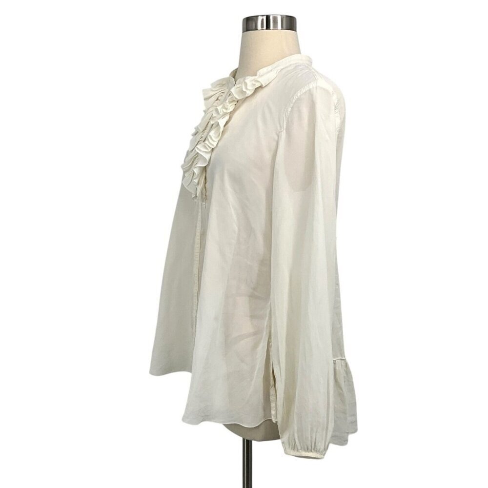 Beate Heymann Blouse Top Size 6 Off White Ruffle Long Sleeve Polyester - Picture 4 of 13